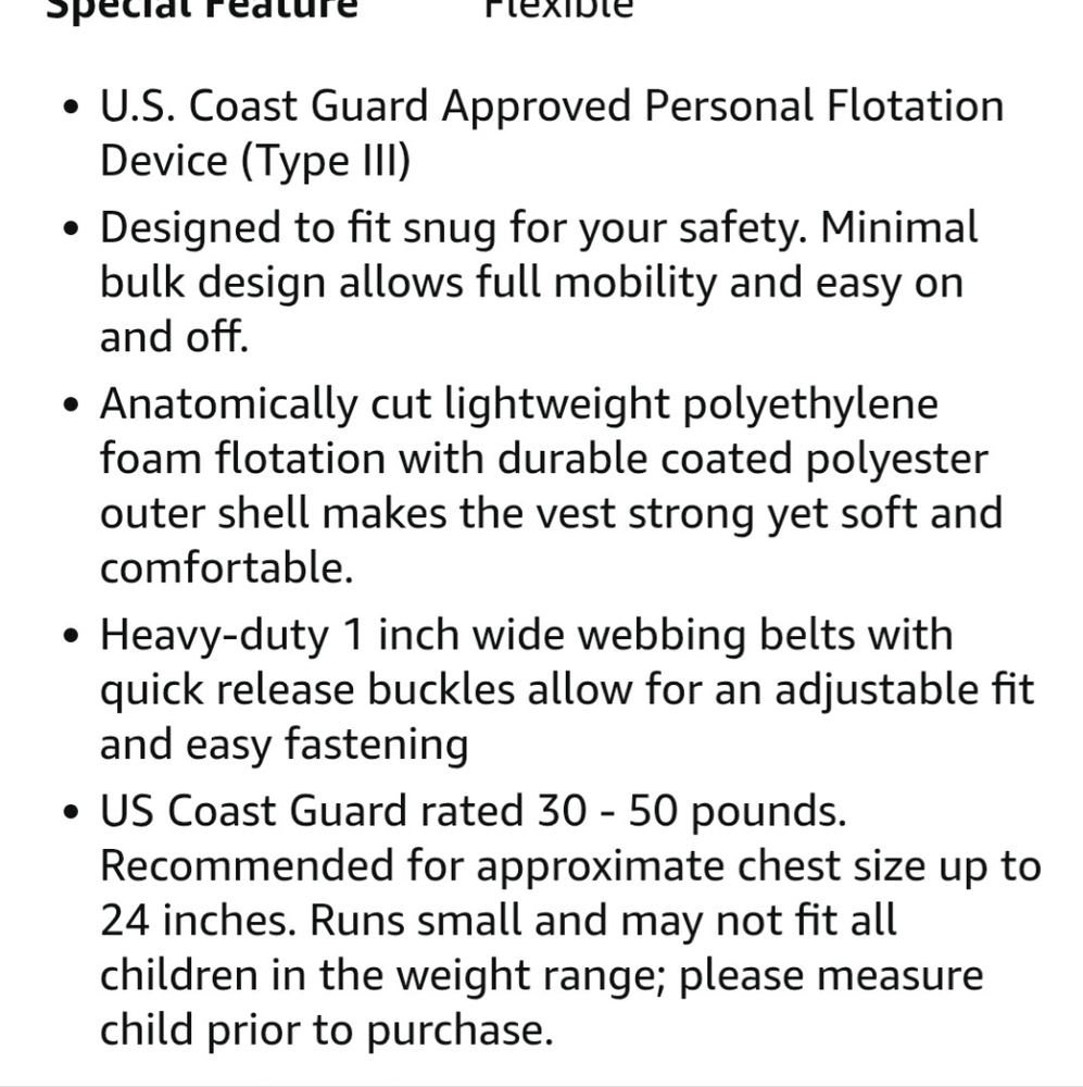 O'Neill Safety Vest USCG Approved Type III 30-50 Lbs - Picture 3 of 6